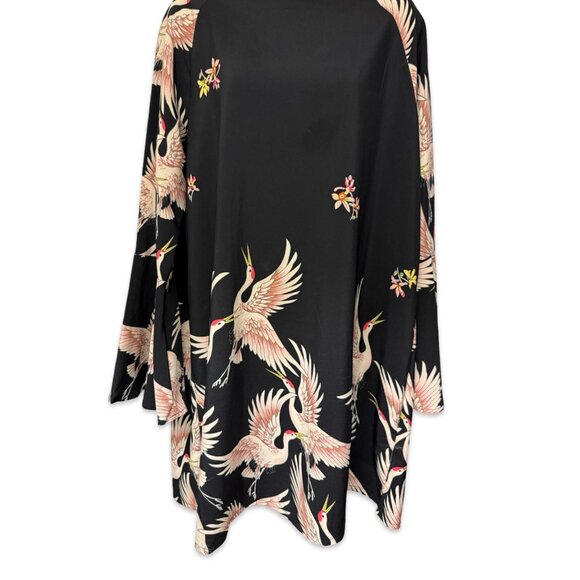Plus Size Retro Bird Print Mini Dress with Bell Sleeves - Size 0XL - Picture 6 of 10